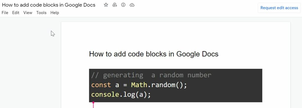 How to add code blocks in google docs