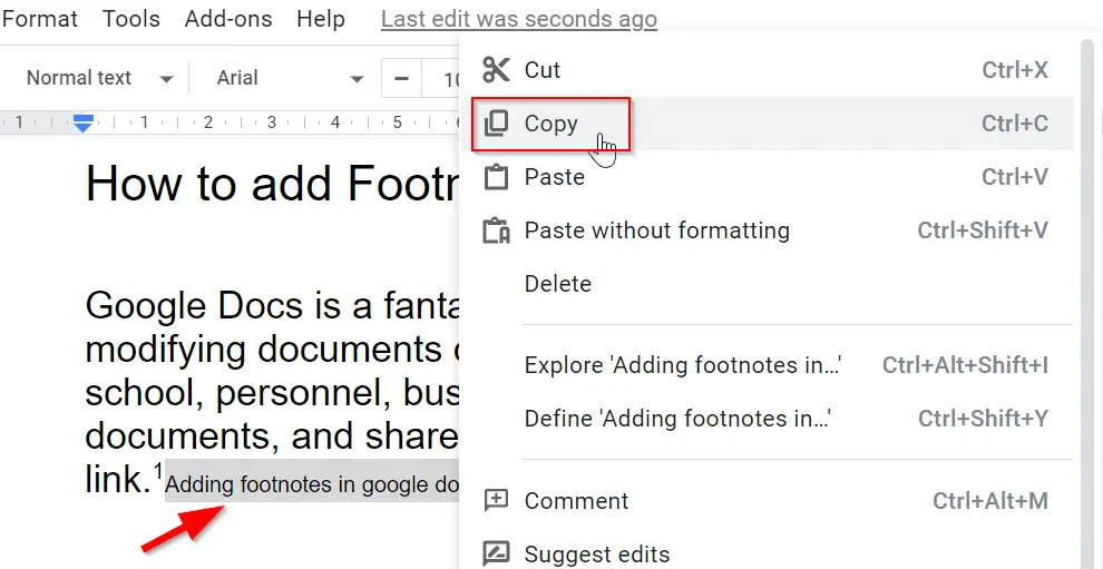 how to add footnote automatically on google docs