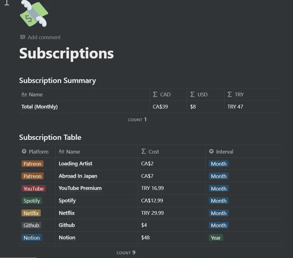 How to create a Monthly Subscription tracker in notion