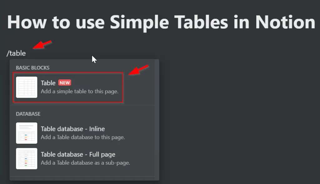  How to use Simple Tables in Notion