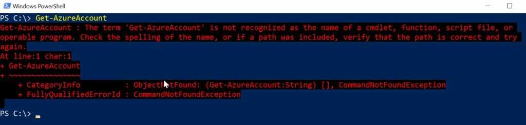 The term Get-AzureAccount is not recognized error
