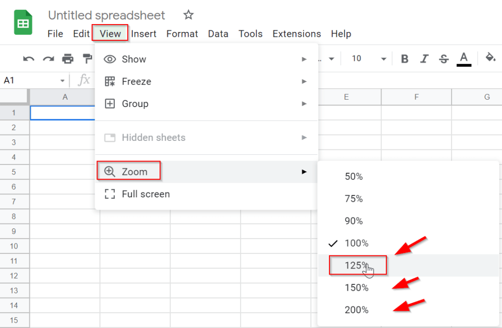 How to Zoom-In and Zoom-Out in Google Sheets 
