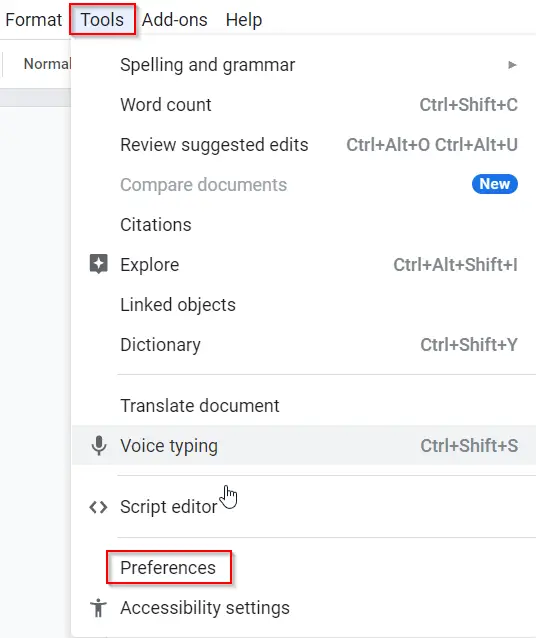How to turn off Auto Capitalization in Google docs