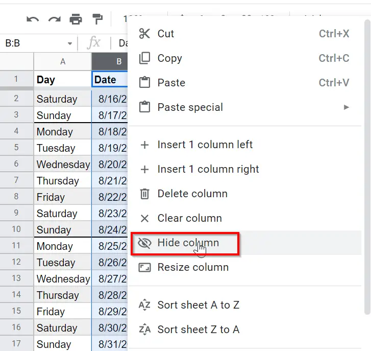How to Hide and Lock columns in google sheets