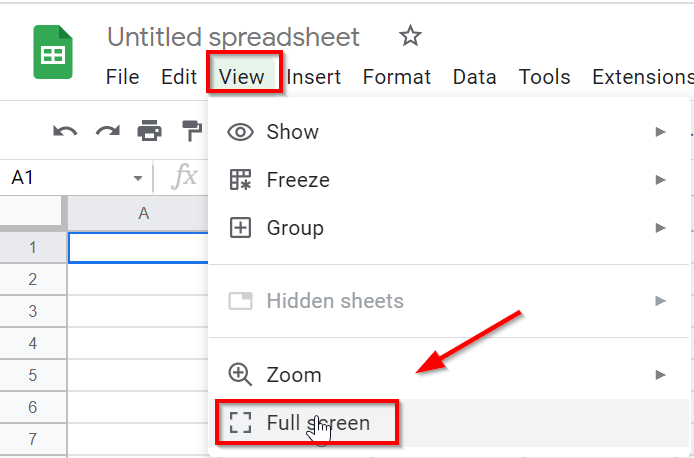 How to View Full Screen in Google Sheets