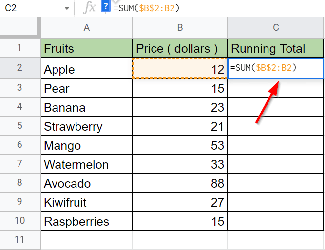 How to Get a Running total in Google Sheets