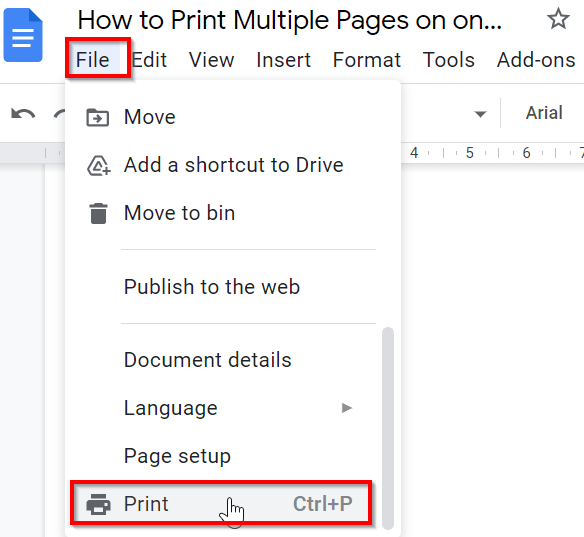 How to Print Multiple Pages on one page Google Docs