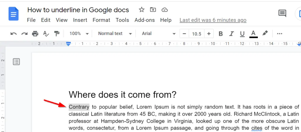 How to underline in Google Docs