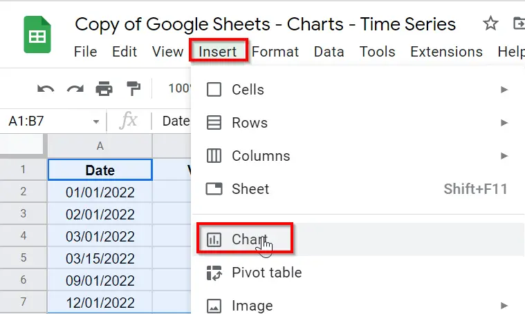 How to plot time series graph in Google Sheets