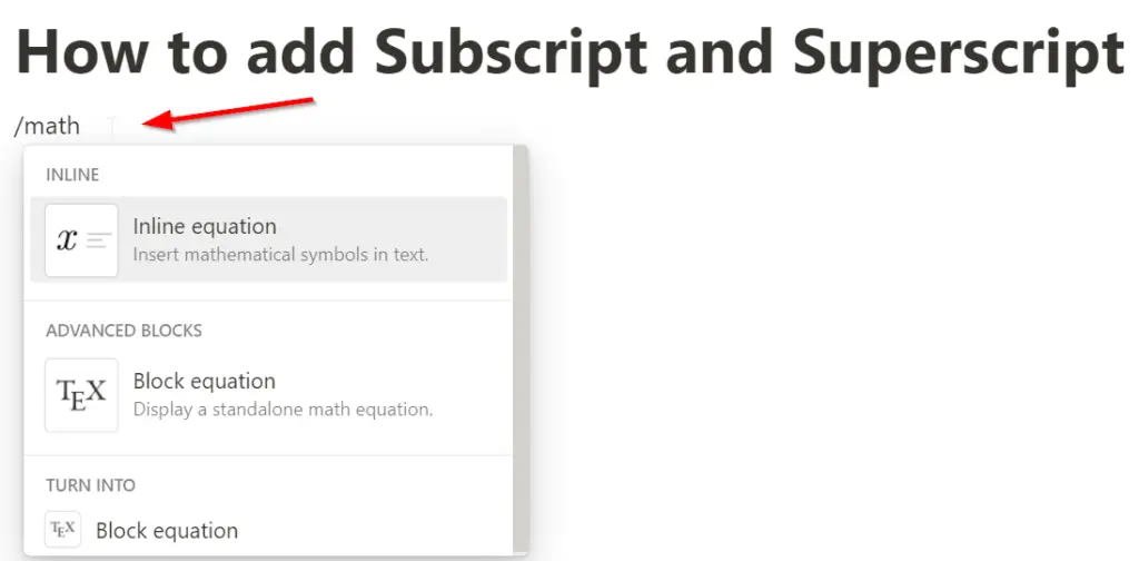 How to add Subscript and Superscript in Notion