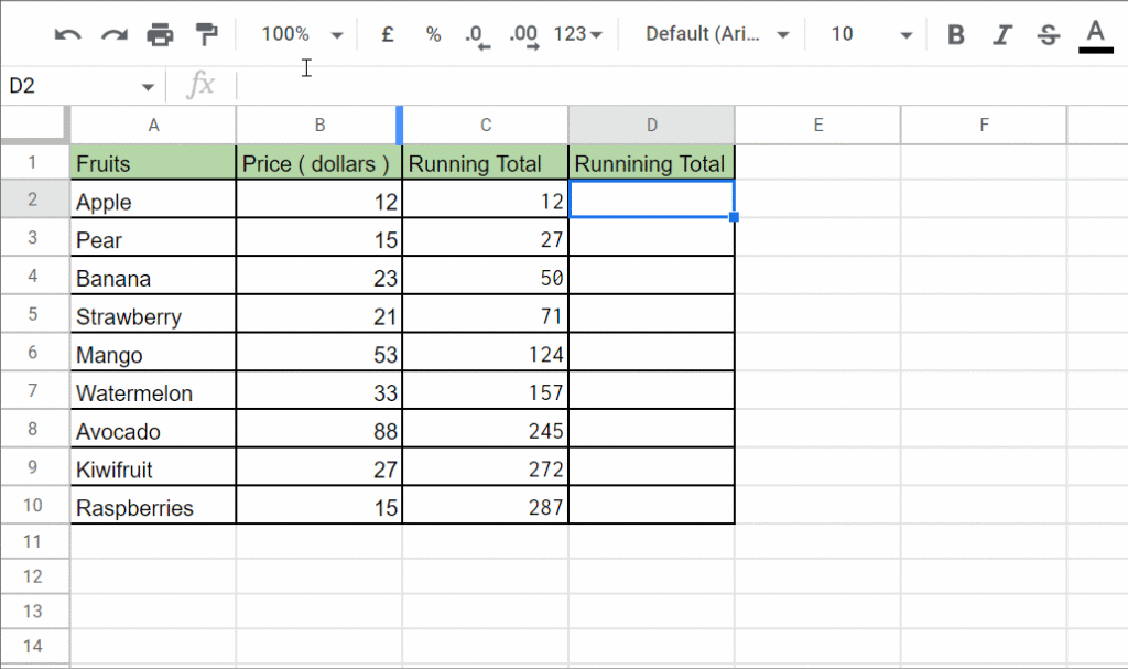 How to Copy a Formula down a column in google she