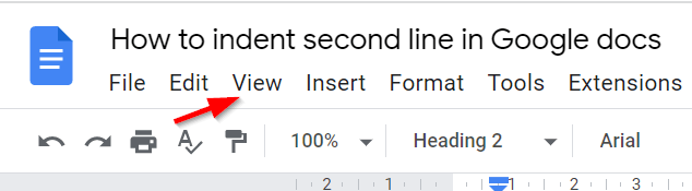 How to indent Second line in Google docs