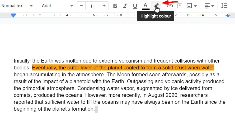 How to Remove Highlighted text in google docs