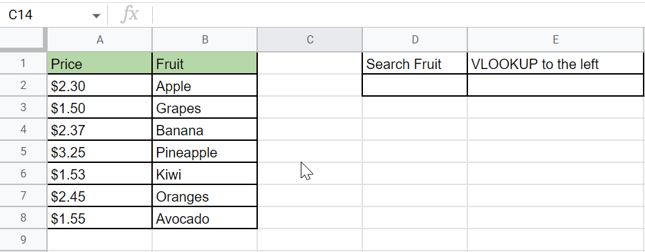 How to do VLOOKUP to the left in google sheets 