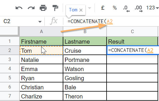 How to Combine First and Last name in Google sheets