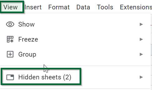 How to unhide tabs in Google Sheets