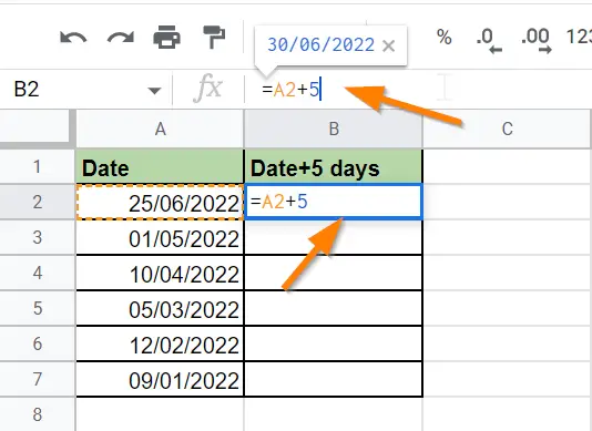 Add or Subtract Days to a date in Google Sheets
