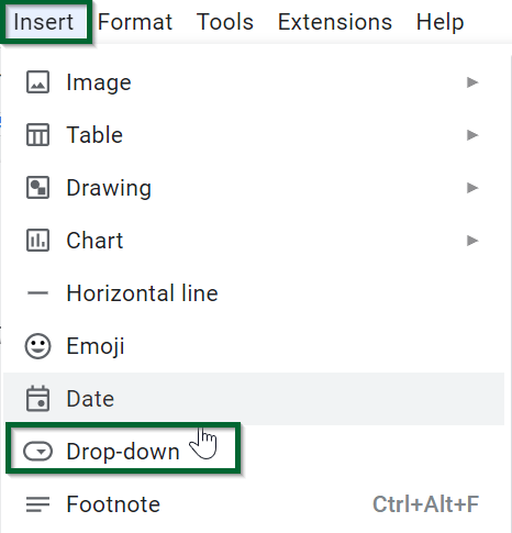 How to Create a drop down list in Google docs 