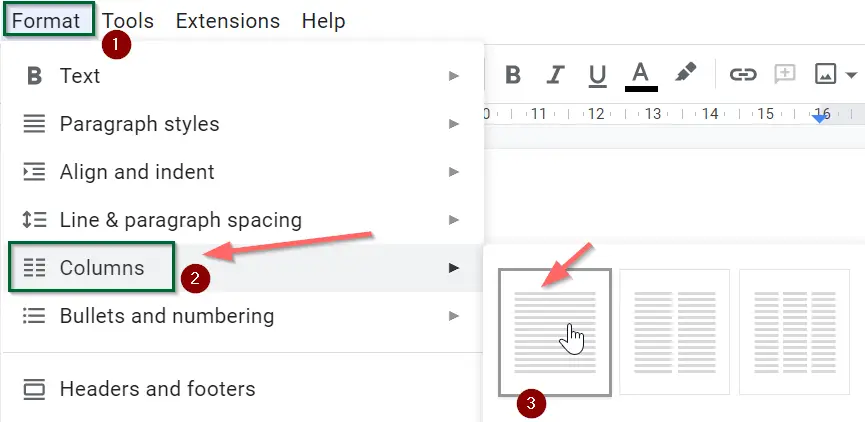 how to switch back to one column in google docs