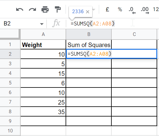 How to use SUMSQ Function in Google Sheets
