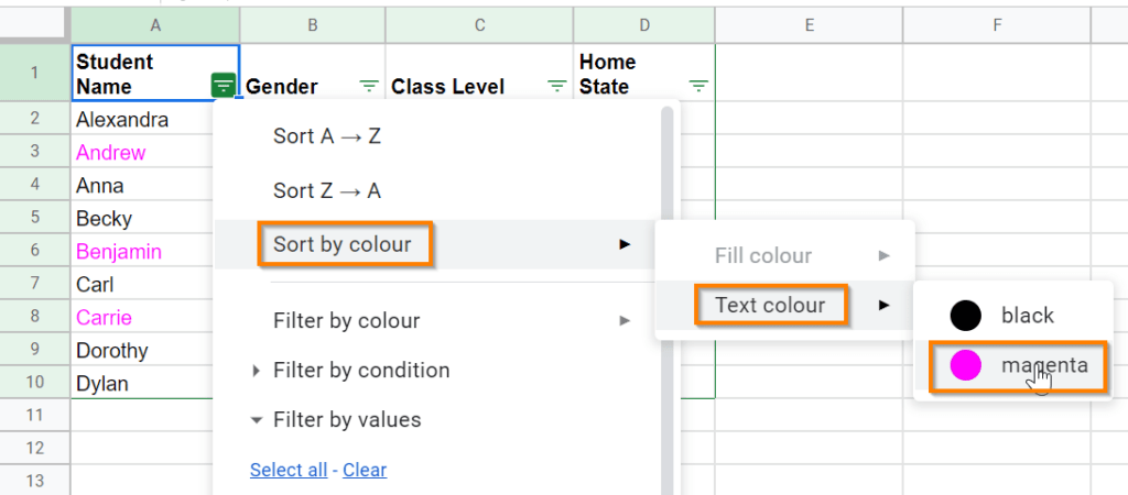 How to Sort by Color in Google Sheets