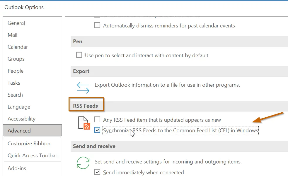 Outlook cannot download the RSS content
