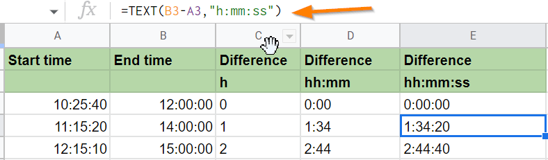 How to Calculate time difference in Google Sheets