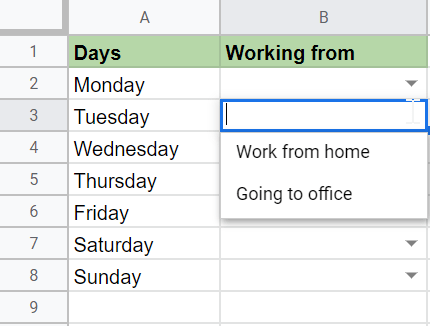 How to Create dropdown in Google Sheets
