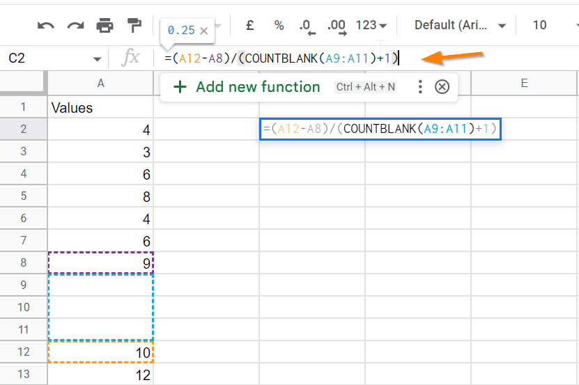 How to Interpolate Missing Values in Google Sheets