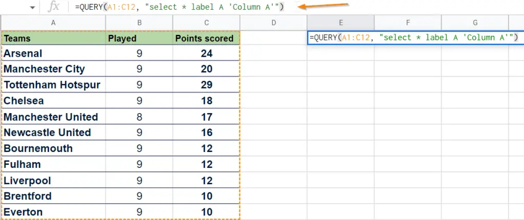 Google Sheets Query Label